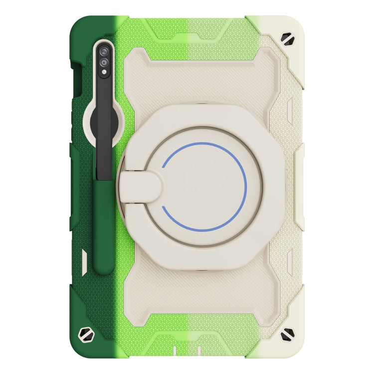 For Samsung Galaxy Tab S9 Armor Portable Rotating Ring Holder Silicone Tablet Case(Colorful Green) - Galaxy Tab S9 Cases by buy2fix | Online Shopping UK | buy2fix