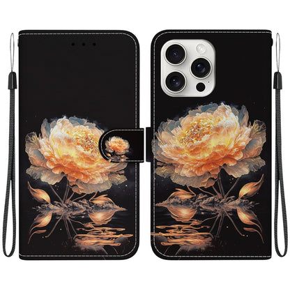 For iPhone 16 Pro Max Crystal Texture Colored Drawing Leather Phone Case(Gold Peony) - iPhone 16 Pro Max Cases by buy2fix | Online Shopping UK | buy2fix