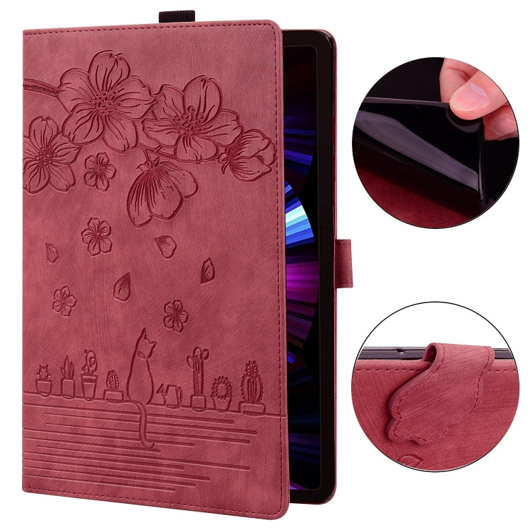 For Samsung Galaxy Tab S9 Ultra /S8 Ultra Cartoon Sakura Cat Embossed Leather Tablet Case(Red) - Galaxy Tab S9 Ultra Cases by buy2fix | Online Shopping UK | buy2fix