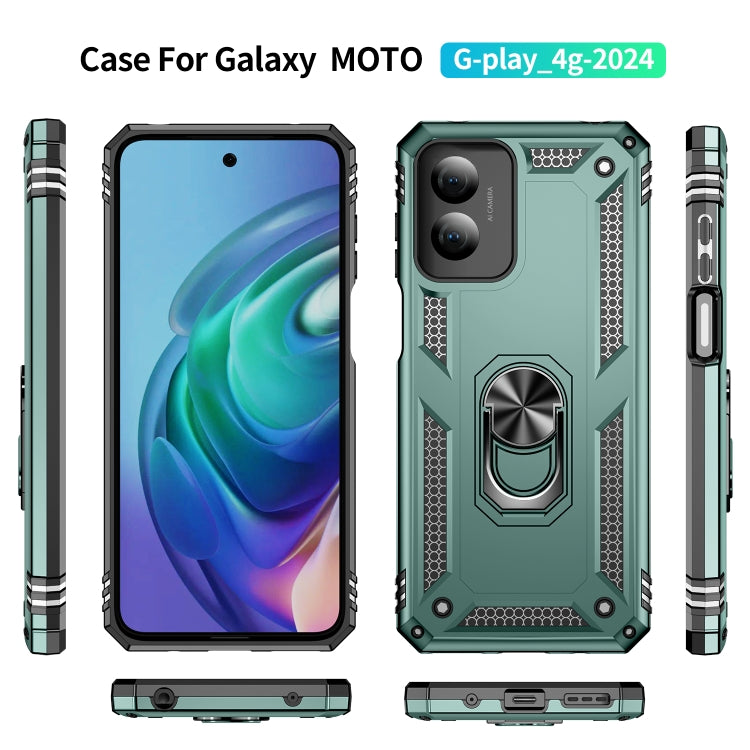 For Motorola Moto G Play 4G 2024 Shockproof TPU + PC Phone Case with Holder(Dark Green) - Motorola Cases by buy2fix | Online Shopping UK | buy2fix