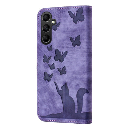 For Samsung Galaxy S23 FE 5G Butterfly Cat Embossing Flip Leather Phone Case(Purple) - Galaxy S23 FE 5G Cases by buy2fix | Online Shopping UK | buy2fix