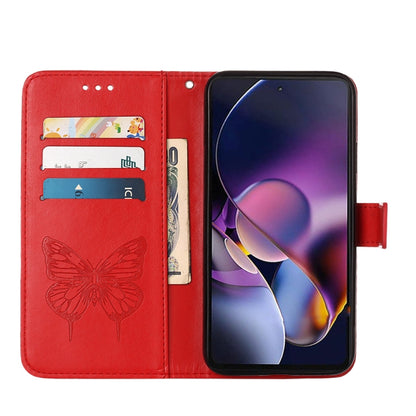 For Motorola Moto G Stylus 5G 2024 Embossed Butterfly Leather Phone Case(Red) - Motorola Cases by buy2fix | Online Shopping UK | buy2fix