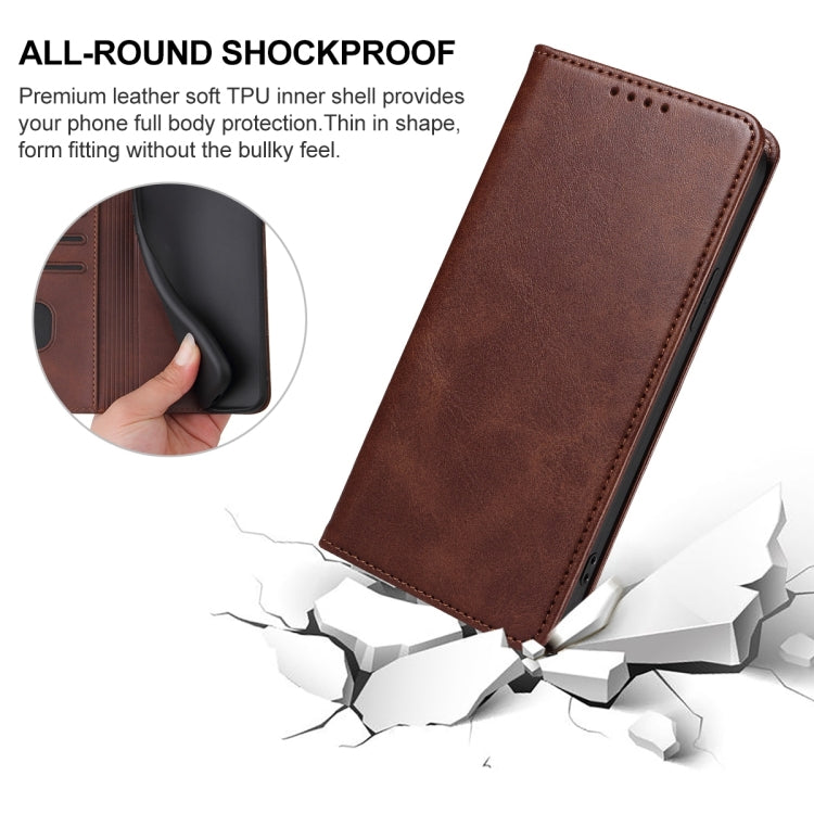 For OnePlus 12 Magnetic Closure Leather Phone Case(Brown) - OnePlus Cases by buy2fix | Online Shopping UK | buy2fix