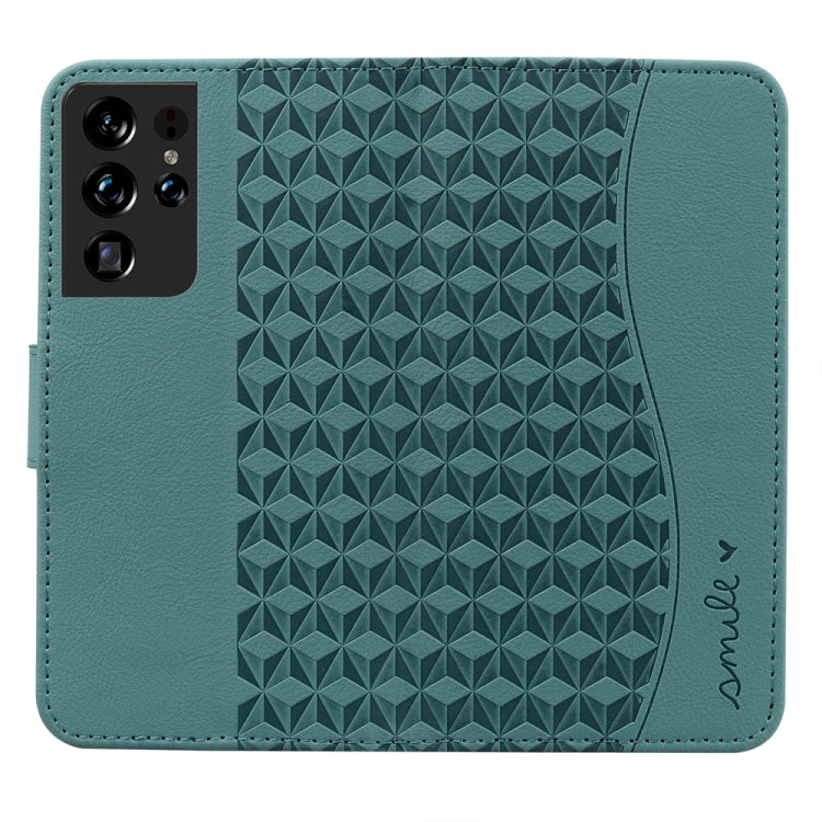 For Samsung Galaxy S21 Ultra 5G Diamond Buckle Leather Phone Case with Lanyard(Green) - Galaxy S21 Ultra 5G Cases by buy2fix | Online Shopping UK | buy2fix