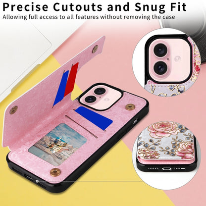 For iPhone 16 Printed Double Buckle RFID Anti-theft Phone Case(Pastoral Rose) - iPhone 16 Cases by buy2fix | Online Shopping UK | buy2fix