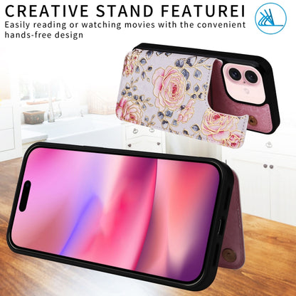 For iPhone 16 Printed Double Buckle RFID Anti-theft Phone Case(Pastoral Rose) - iPhone 16 Cases by buy2fix | Online Shopping UK | buy2fix