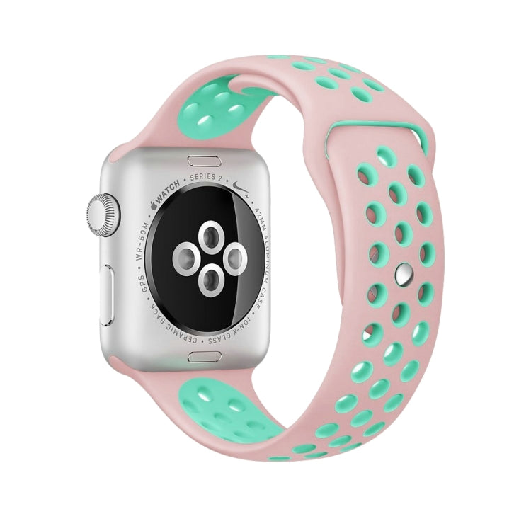 For Apple Watch Series 7 41mm / 6 & SE & 5 & 4 40mm / 3 & 2 & 1 38mm Sport Silicone Watch Band Standard Edition(Pink Green) - Watch Bands by buy2fix | Online Shopping UK | buy2fix