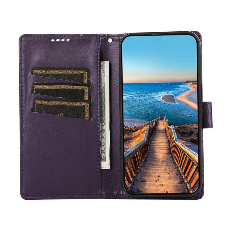 For Samsung Galaxy S24+ 5G PU Genuine Leather Texture Embossed Line Phone Case(Purple) - Galaxy S24+ 5G Cases by buy2fix | Online Shopping UK | buy2fix