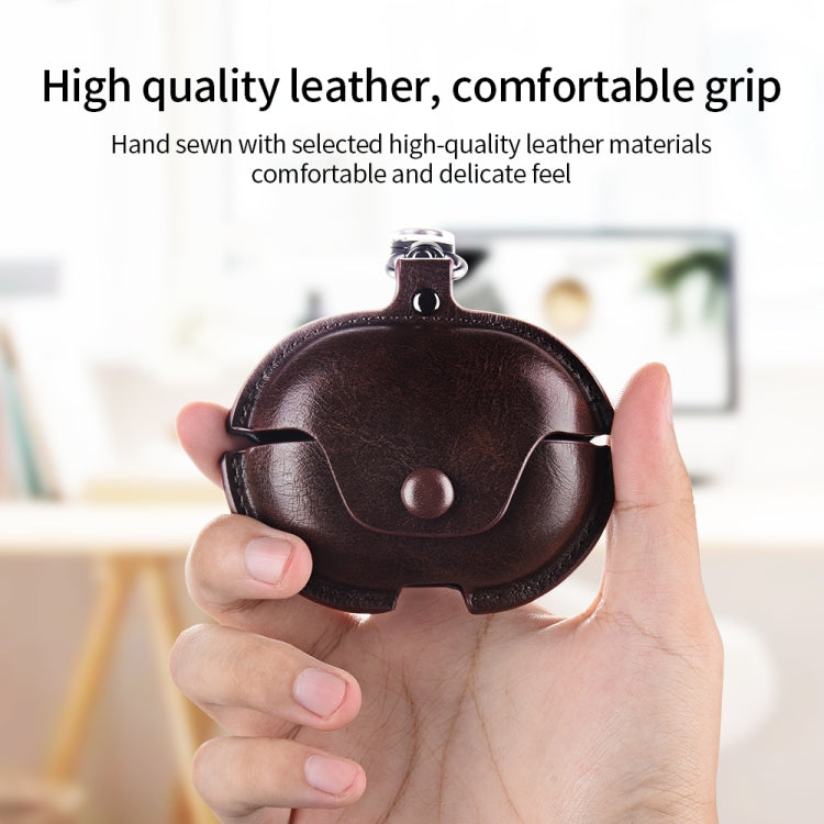 For Huawei FreeClip Business Leather Earphone Protective Case with Hook(Dark Brown) - Huawei Earphone Case by buy2fix | Online Shopping UK | buy2fix