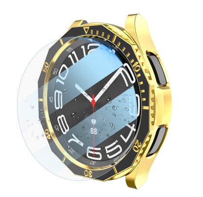 For Samsung Galaxy Watch6 Classic 43mm R950 Electroplate PC Case + Tempered Film + Watch Bezel Ring Set(Black+Gold) - Watch Cases by buy2fix | Online Shopping UK | buy2fix