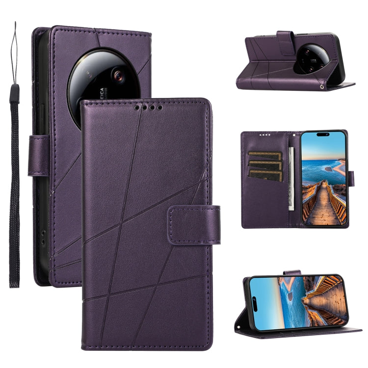 For Xiaomi 13 Ultra PU Genuine Leather Texture Embossed Line Phone Case(Purple) - 13 Ultra Cases by buy2fix | Online Shopping UK | buy2fix