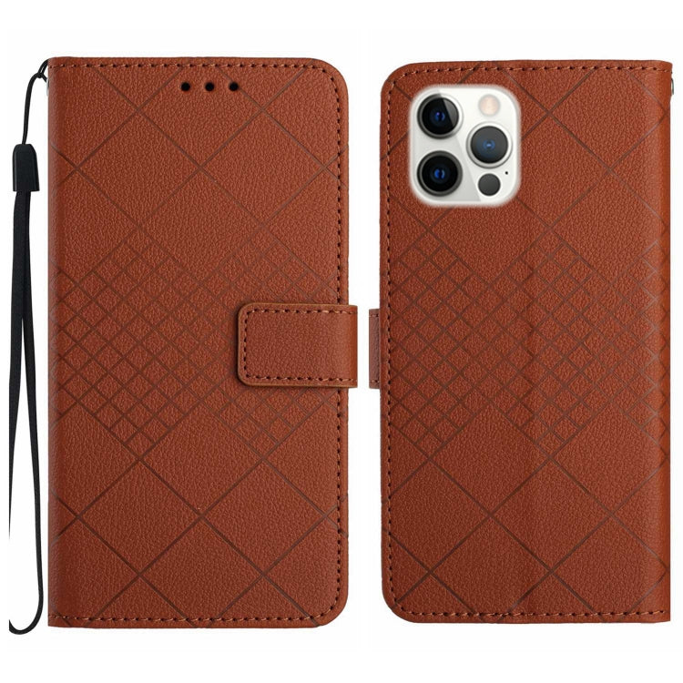 For iPhone 16 Pro Max Rhombic Grid Texture Leather Phone Case(Brown) - iPhone 16 Pro Max Cases by buy2fix | Online Shopping UK | buy2fix