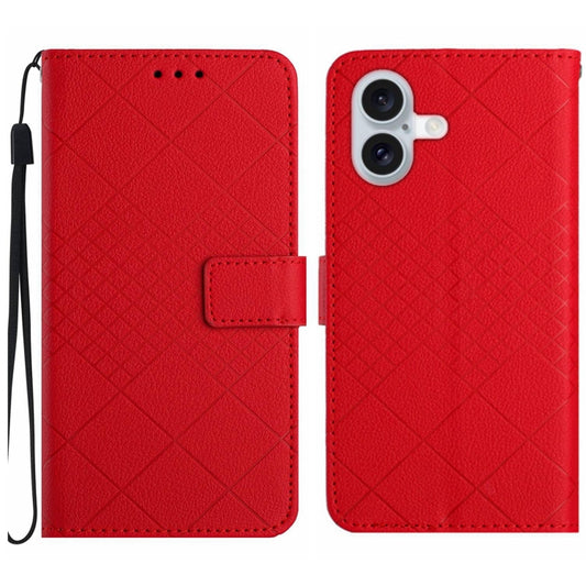 For iPhone 16 Rhombic Grid Texture Leather Phone Case(Red) - iPhone 16 Cases by buy2fix | Online Shopping UK | buy2fix