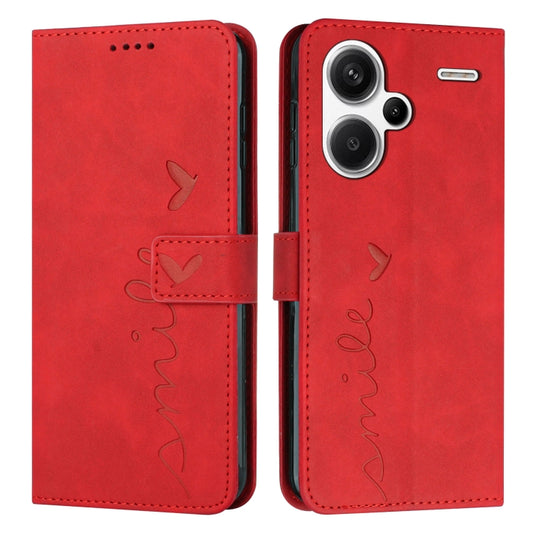 For Xiaomi Redmi Note 13 Pro+ Skin Feel Heart Embossed Leather Phone Case with Long Lanyard(Red) - Note 13 Pro+ Cases by buy2fix | Online Shopping UK | buy2fix