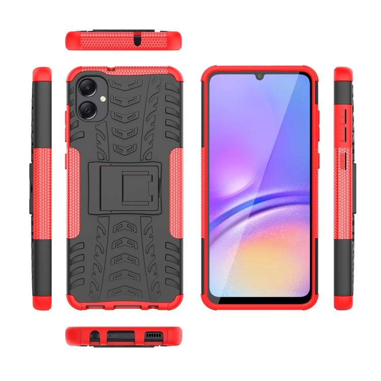 For Samsung Galaxy A05 4G Tire Texture TPU + PC Phone Case with Holder(Red) - Galaxy Phone Cases by buy2fix | Online Shopping UK | buy2fix