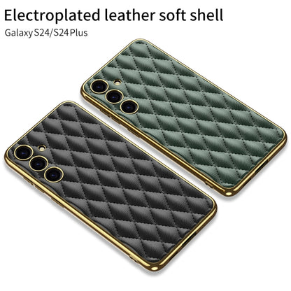 For Samsung Galaxy S24+ 5G GKK Rhombus Pattern Electroplating Plain PU Phone Case(Green) - Galaxy S24+ 5G Cases by GKK | Online Shopping UK | buy2fix