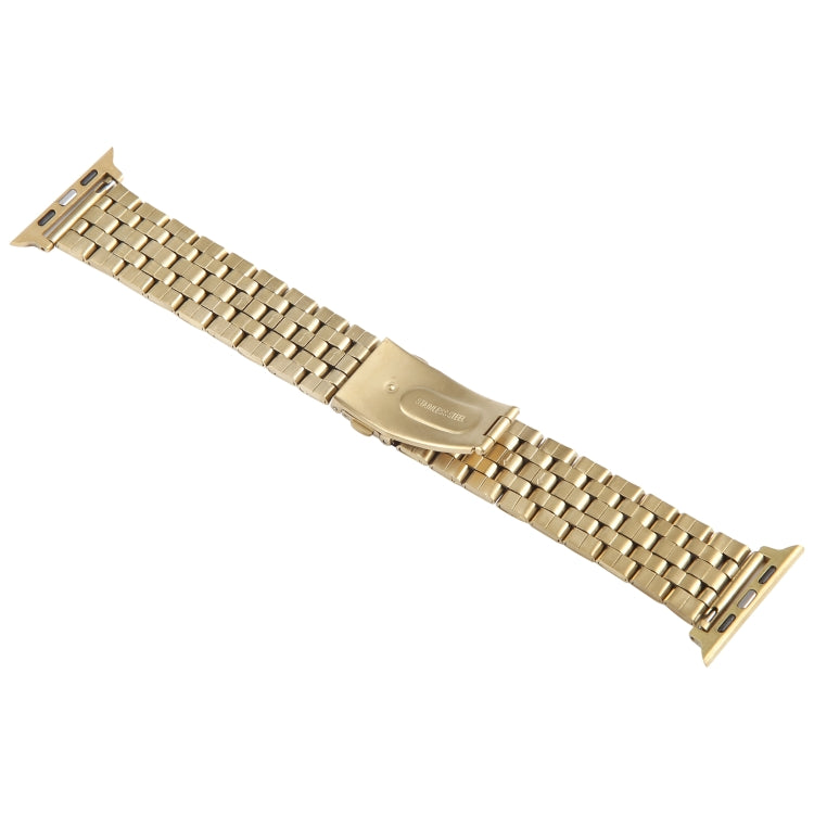 For Apple Watch Series 7 45mm 22mm Ultra-thin Five Beads Stainless Steel Watch Band(Gold) - Watch Bands by buy2fix | Online Shopping UK | buy2fix