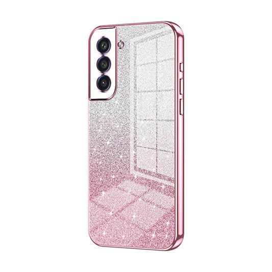 For Samsung Galaxy S21 FE 5G Gradient Glitter Powder Electroplated Phone Case(Pink) - Galaxy Phone Cases by buy2fix | Online Shopping UK | buy2fix