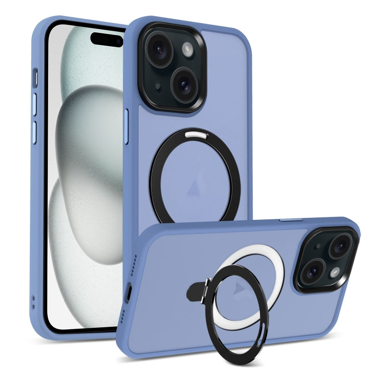 For iPhone 15 Plus MagSafe Holder Skin-feel PC Hybrid TPU Phone Case(Blue) - iPhone 15 Plus Cases by buy2fix | Online Shopping UK | buy2fix