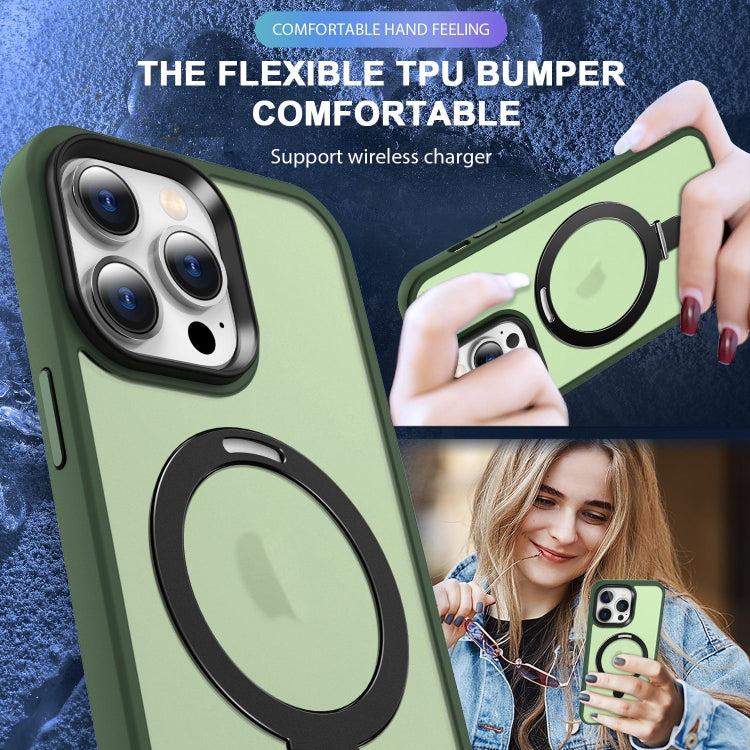 For iPhone 15 MagSafe Holder Skin-feel PC Hybrid TPU Phone Case(Green) - iPhone 15 Cases by buy2fix | Online Shopping UK | buy2fix