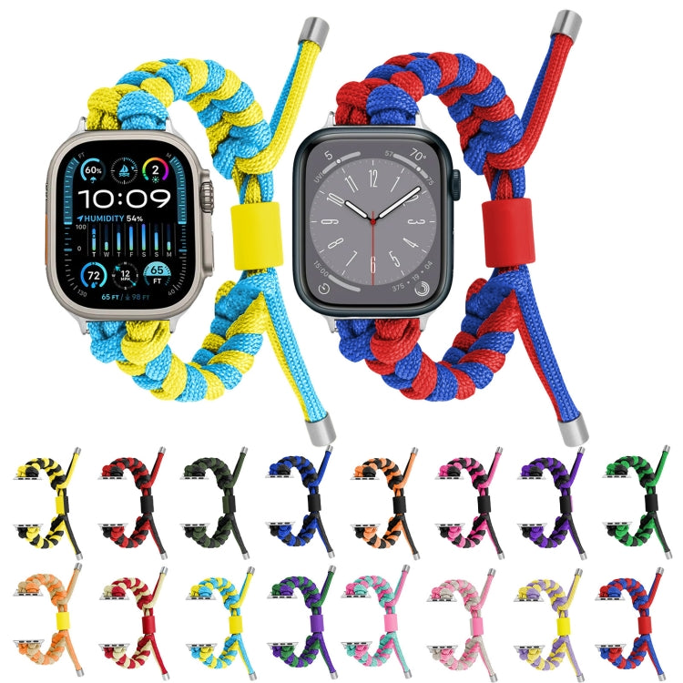 For Apple Watch Ultra 2 49mm Paracord Fishtail Braided Silicone Bead Watch Band(Blue Red) - Watch Bands by buy2fix | Online Shopping UK | buy2fix