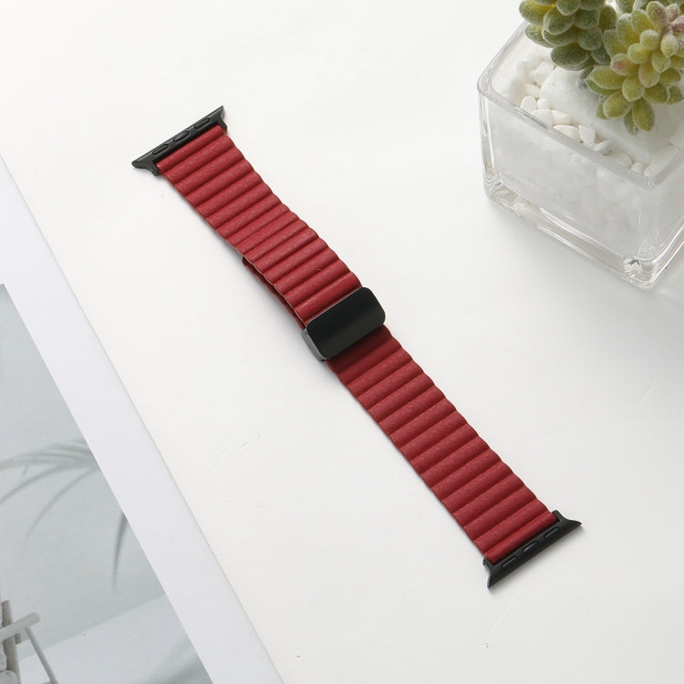 For Apple Watch Series 6 40mm Water Ripple Magnetic Folding Buckle Watch Band, Style: Bold Version(Wine Red) - Watch Bands by buy2fix | Online Shopping UK | buy2fix