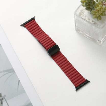 For Apple Watch Series 2 42mm Water Ripple Magnetic Folding Buckle Watch Band, Style: Bold Version(Wine Red) - Watch Bands by buy2fix | Online Shopping UK | buy2fix