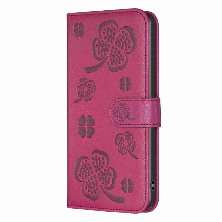 For Xiaomi Redmi 13C Four-leaf Embossed Leather Phone Case(Rose Red) - 13C Cases by buy2fix | Online Shopping UK | buy2fix