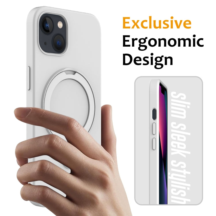 For iPhone 13 MagSafe Magnetic Liquid Silicone Phone Case with Ring Holder(Antique White) - iPhone 13 Cases by buy2fix | Online Shopping UK | buy2fix