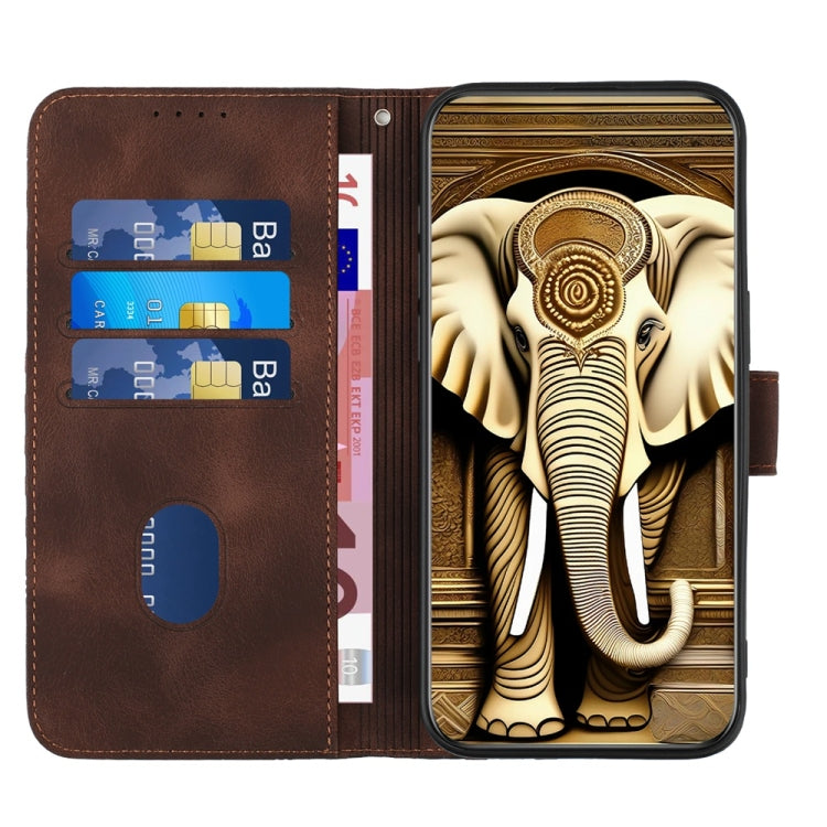 For iPhone 16 Pro Max YX0060 Elephant Head Embossed Phone Leather Case with Lanyard(Coffee) - iPhone 16 Pro Max Cases by buy2fix | Online Shopping UK | buy2fix