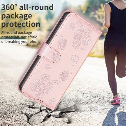 For iPhone 16 Pro Four-leaf Embossed Leather Phone Case(Pink) - iPhone 16 Pro Cases by buy2fix | Online Shopping UK | buy2fix