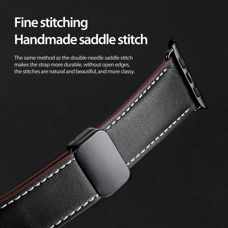 For Apple Watch Ultra 2 49mm DUX DUCIS YA Series Magnetic Buckle Genuine Leather Watch Band(Black) - Watch Bands by DUX DUCIS | Online Shopping UK | buy2fix