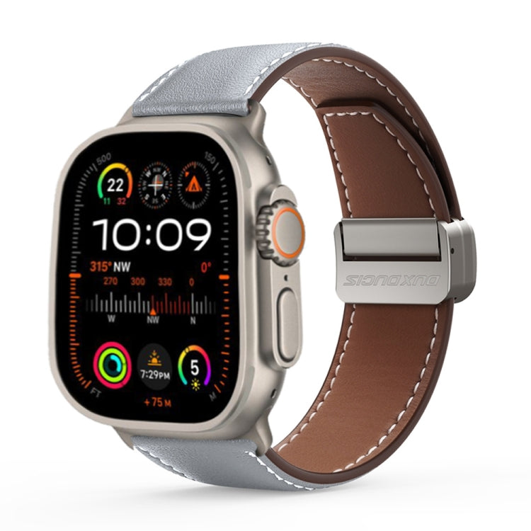 For Apple Watch Ultra 2 49mm DUX DUCIS YA Series Magnetic Buckle Genuine Leather Watch Band(Grey) - Watch Bands by DUX DUCIS | Online Shopping UK | buy2fix