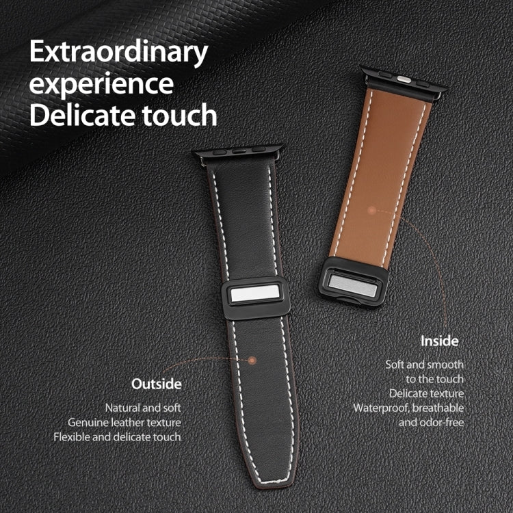 For Apple Watch Series 9 45mm DUX DUCIS YA Series Magnetic Buckle Genuine Leather Watch Band(Black) - Watch Bands by DUX DUCIS | Online Shopping UK | buy2fix