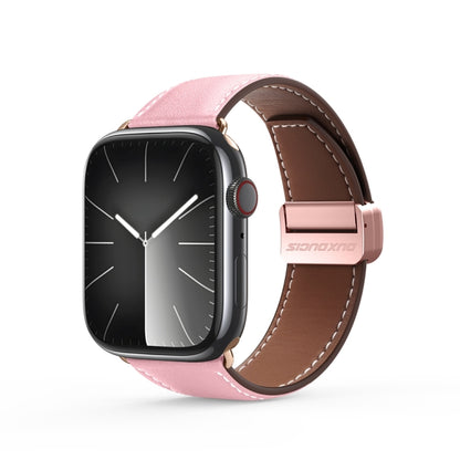 For Apple Watch Series 9 41mm DUX DUCIS YA Series Magnetic Buckle Genuine Leather Watch Band(Pink) - Watch Bands by DUX DUCIS | Online Shopping UK | buy2fix