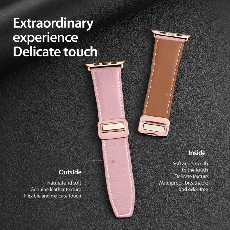 For Apple Watch Series 9 41mm DUX DUCIS YA Series Magnetic Buckle Genuine Leather Watch Band(Pink) - Watch Bands by DUX DUCIS | Online Shopping UK | buy2fix