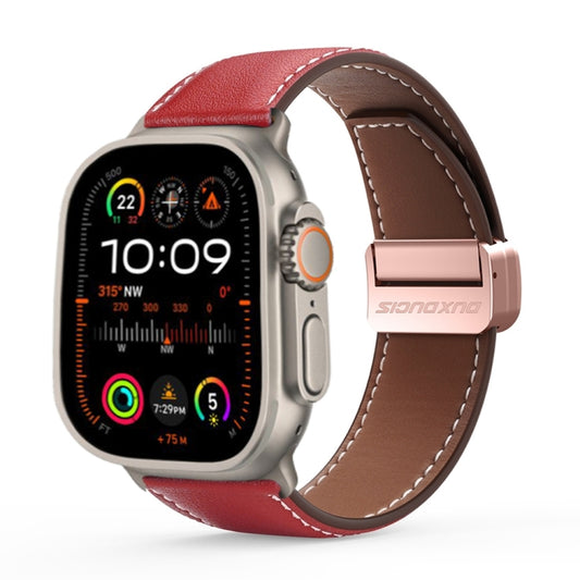 For Apple Watch Ultra 49mm DUX DUCIS YA Series Magnetic Buckle Genuine Leather Watch Band(Red) - Watch Bands by DUX DUCIS | Online Shopping UK | buy2fix