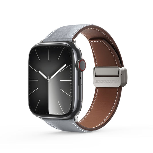 For Apple Watch Series 8 45mm DUX DUCIS YA Series Magnetic Buckle Genuine Leather Watch Band(Grey) - Watch Bands by DUX DUCIS | Online Shopping UK | buy2fix