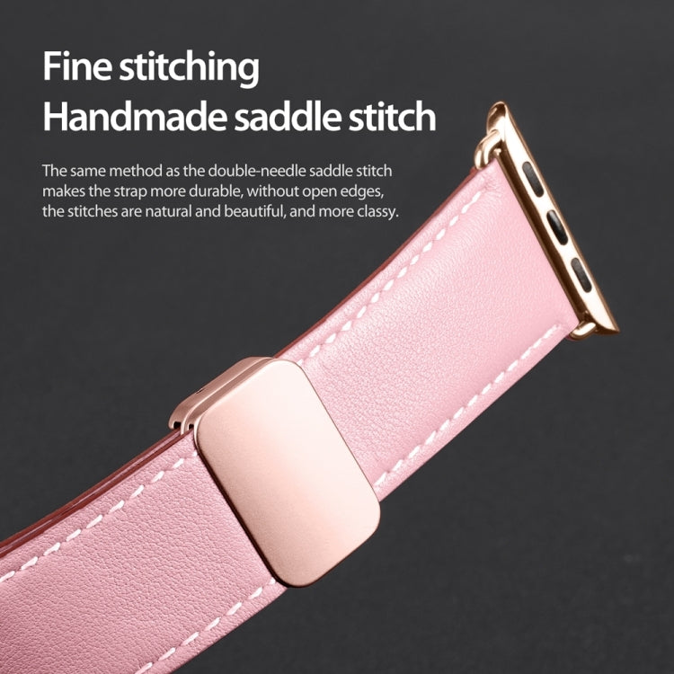 For Apple Watch SE 2022 40mm DUX DUCIS YA Series Magnetic Buckle Genuine Leather Watch Band(Pink) - Watch Bands by DUX DUCIS | Online Shopping UK | buy2fix