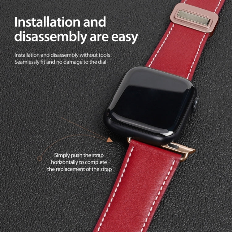 For Apple Watch Series 7 45mm DUX DUCIS YA Series Magnetic Buckle Genuine Leather Watch Band(Red) - Watch Bands by DUX DUCIS | Online Shopping UK | buy2fix