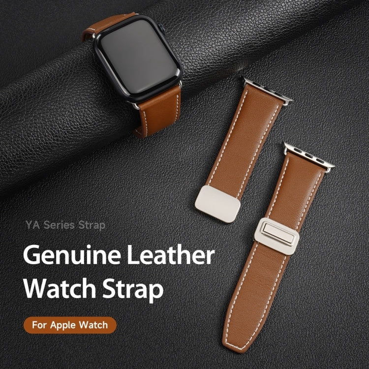 For Apple Watch SE 40mm DUX DUCIS YA Series Magnetic Buckle Genuine Leather Watch Band(Brown) - Watch Bands by DUX DUCIS | Online Shopping UK | buy2fix