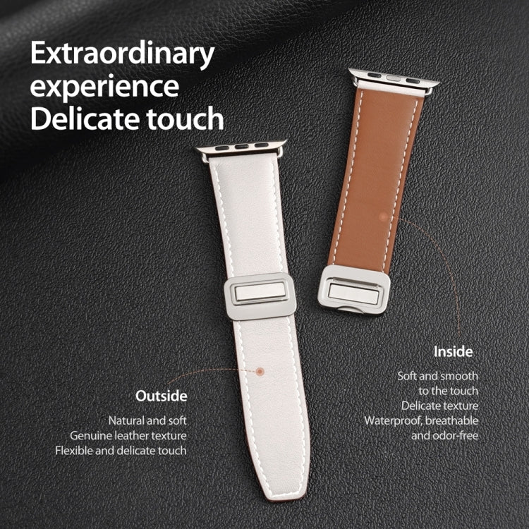 For Apple Watch SE 44mm DUX DUCIS YA Series Magnetic Buckle Genuine Leather Watch Band(White) - Watch Bands by DUX DUCIS | Online Shopping UK | buy2fix