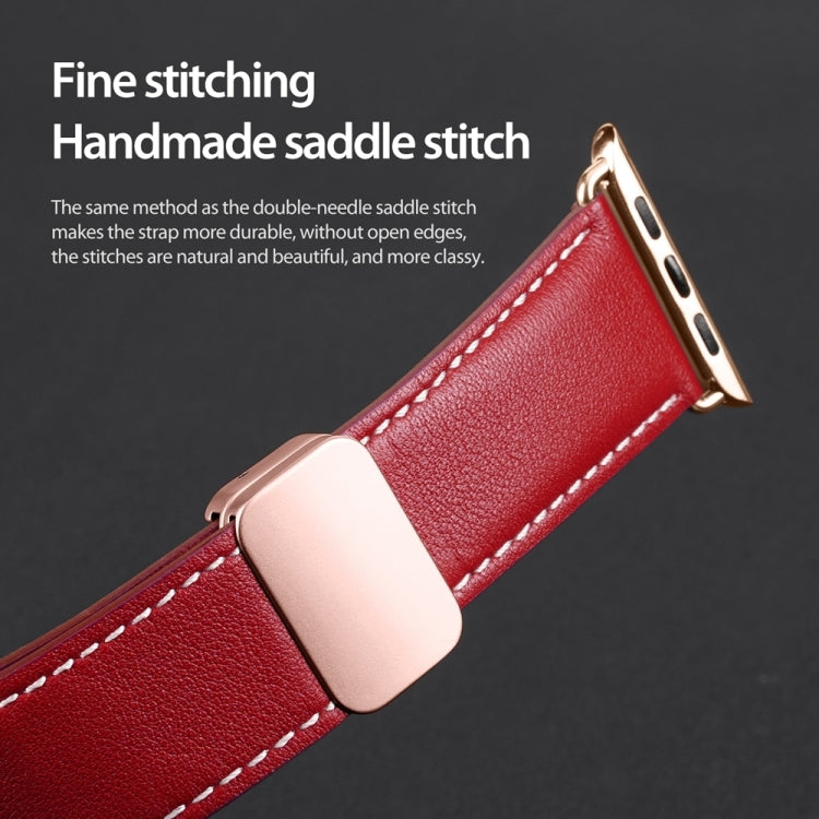 For Apple Watch Series 3 38mm DUX DUCIS YA Series Magnetic Buckle Genuine Leather Watch Band(Red) - Watch Bands by DUX DUCIS | Online Shopping UK | buy2fix