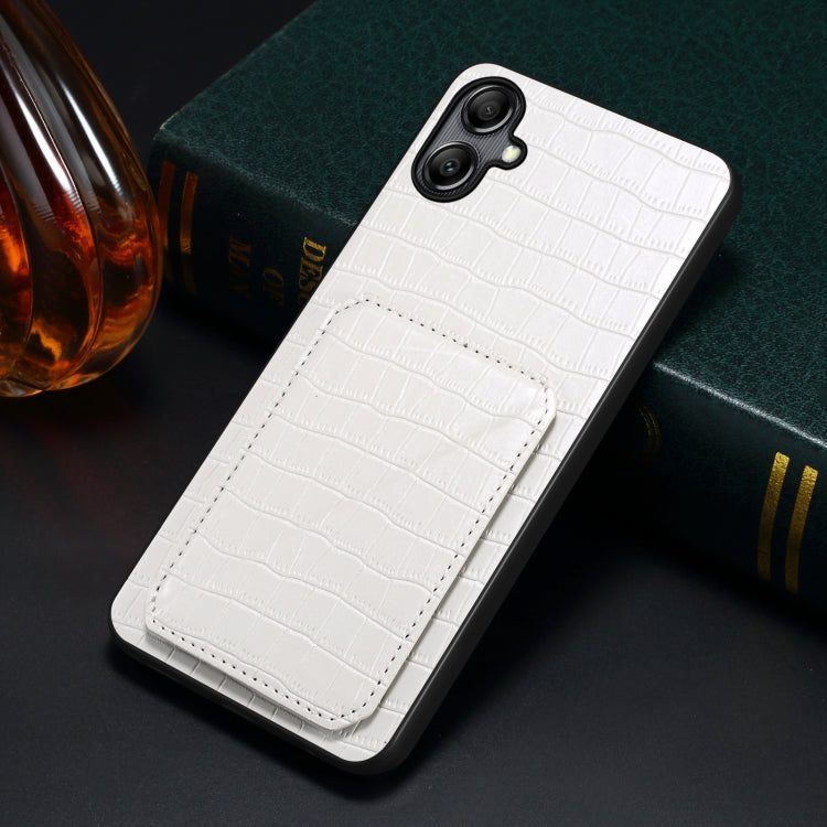 For Samsung Galaxy A05 Denior Imitation Crocodile Leather Back Phone Case with Holder(White) - Galaxy Phone Cases by Denior | Online Shopping UK | buy2fix