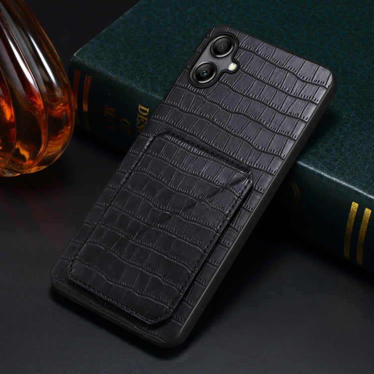 For Samsung Galaxy A23 4G /5G Denior Imitation Crocodile Leather Back Phone Case with Holder(Black) - Galaxy Phone Cases by Denior | Online Shopping UK | buy2fix