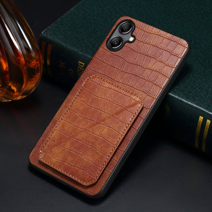For Samsung Galaxy A24 4G Denior Imitation Crocodile Leather Back Phone Case with Holder(Brown) - Galaxy Phone Cases by Denior | Online Shopping UK | buy2fix