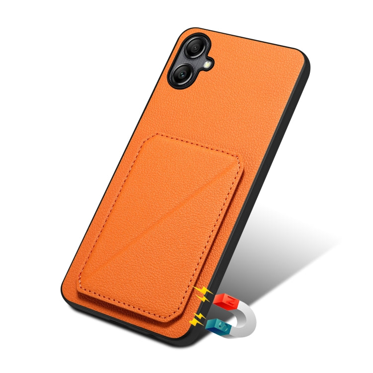 For Samsung Galaxy S21 FE 5G Denior Imitation Calf Leather Back Phone Case with Holder(Orange) - Galaxy Phone Cases by Denior | Online Shopping UK | buy2fix