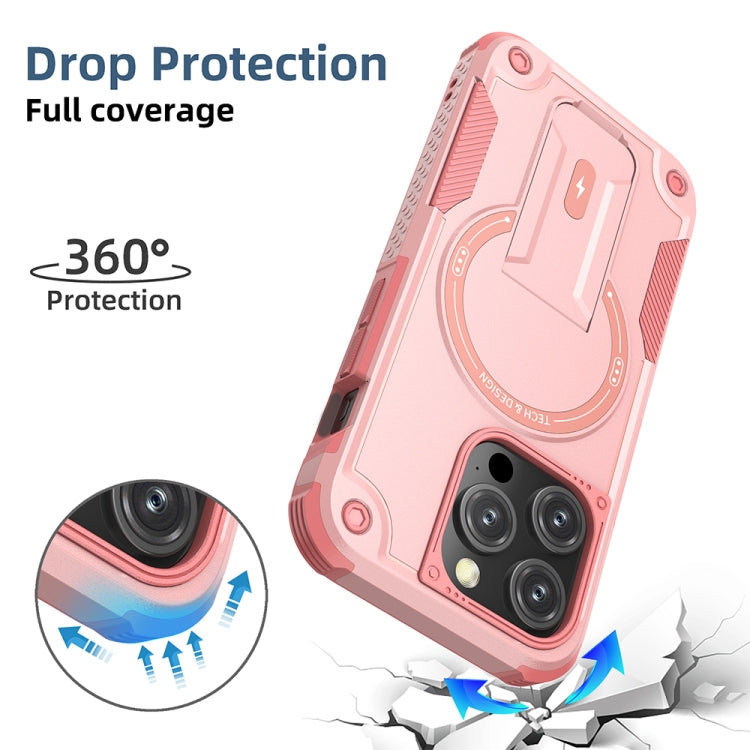 For iPhone 15 Pro MagSafe Holder Armor PC Hybrid TPU Phone Case(Pink) - iPhone 15 Pro Cases by buy2fix | Online Shopping UK | buy2fix