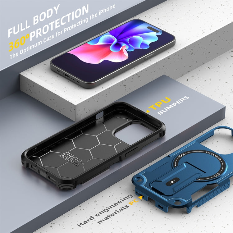 For iPhone 15 Plus MagSafe Holder Armor PC Hybrid TPU Phone Case(Dark Blue) - iPhone 15 Plus Cases by buy2fix | Online Shopping UK | buy2fix