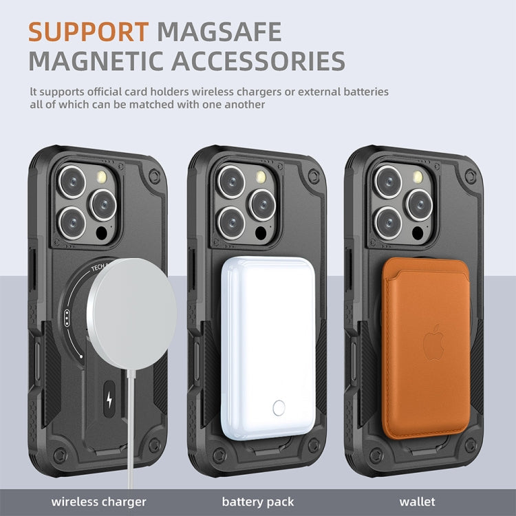 For iPhone 16 Pro Armor Magsafe Holder PC Hybrid TPU Phone Case(Black) - iPhone 16 Pro Cases by buy2fix | Online Shopping UK | buy2fix